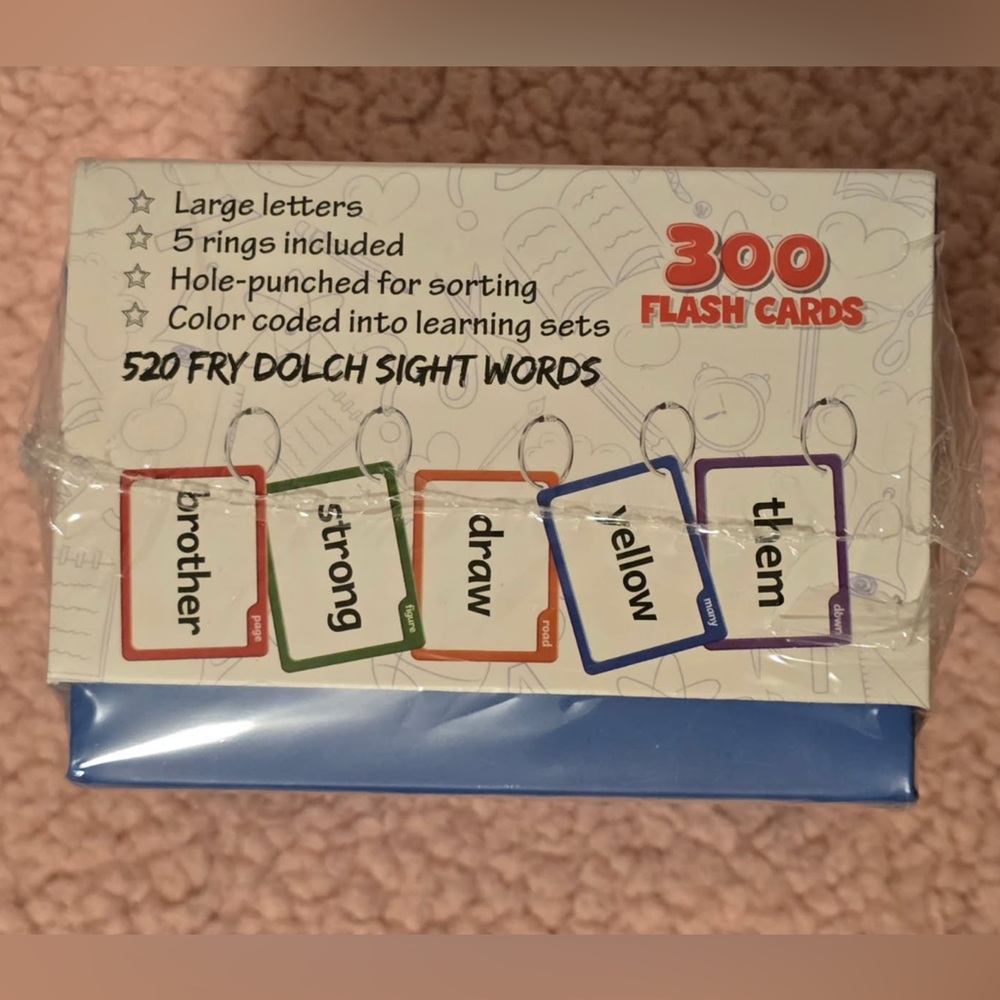 Torlam 520 Sight Words Flash Cards with card folders and rings